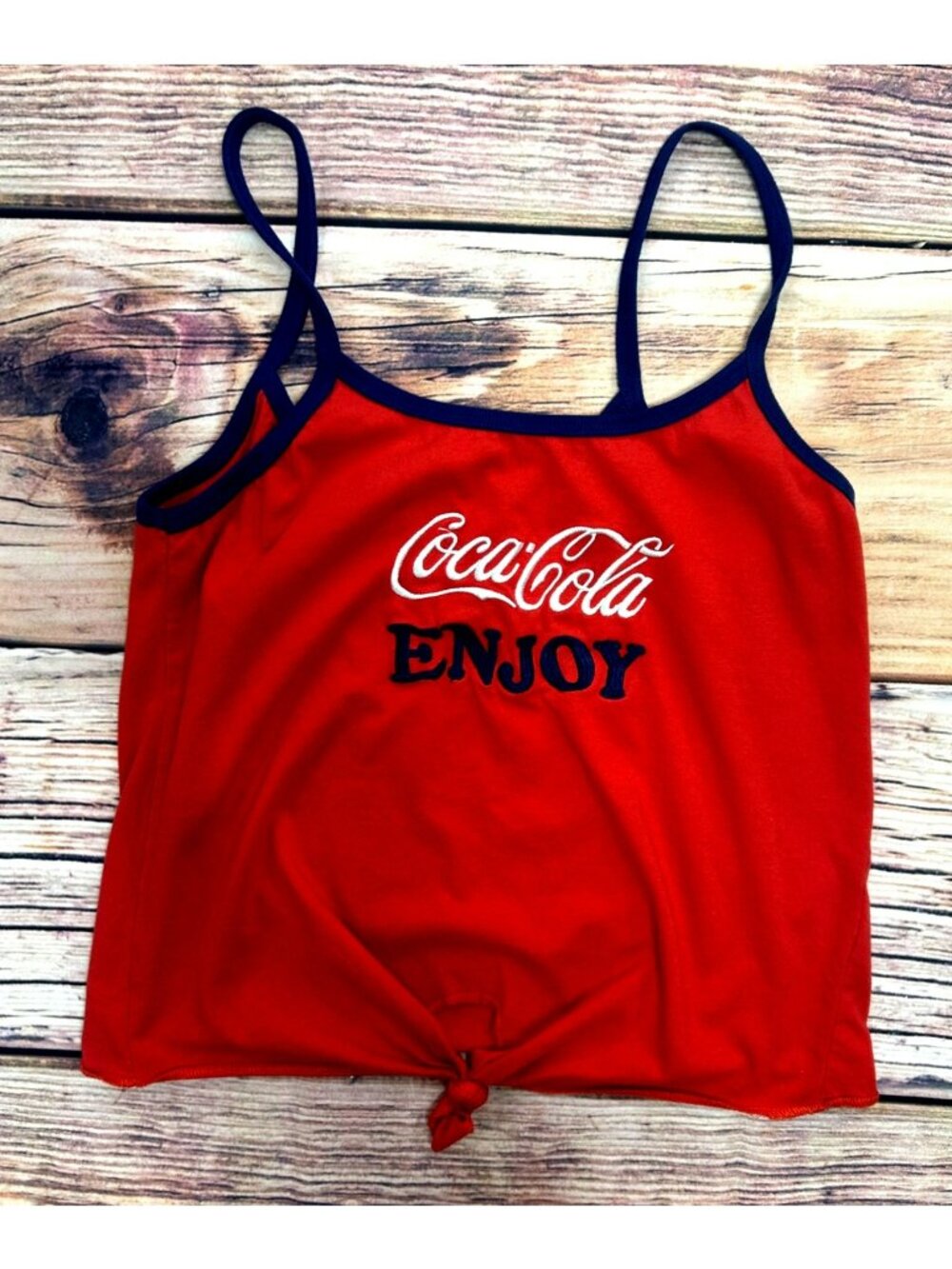 Coca-Cola Enjoy Tank Top Large (11-13) Tied Hem Front